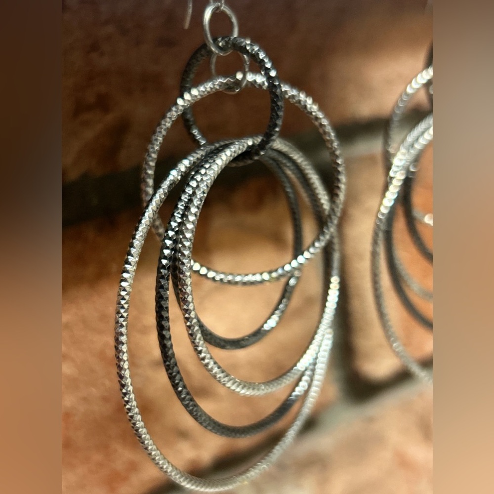 EXPRESS, Hoop Bangle Earrings. Tones of Silver and Black. DISCOUNTED SHIPPING.